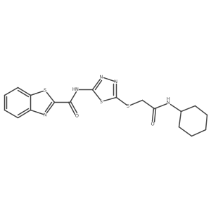 N-(5-((2-(cyclohexylamino)-2-oxoethyl)thio)-1,3,4-thiadiazol-2-yl)benzo[d]thiazole-2-carboxamide结构式