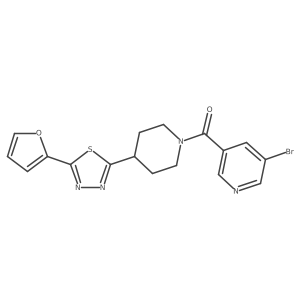 (5-Bromopyridin-3-yl)(4-(5-(furan-2-yl)-1,3,4-thiadiazol-2-yl)piperidin-1-yl)methanone结构式