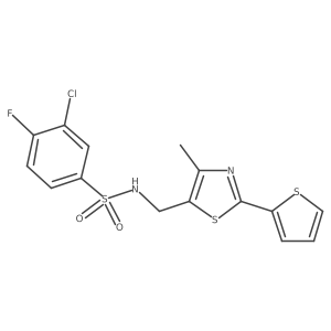 3-chloro-4-fluoro-N-{[4-methyl-2-(thiophen-2-yl)-1,3-thiazol-5-yl]methyl}benzene-1-sulfonamide结构式