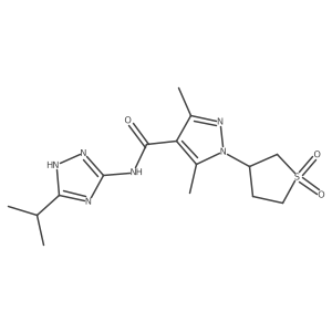 1-(1,1-dioxidotetrahydrothiophen-3-yl)-3,5-dimethyl-N-[3-(propan-2-yl)-1H-1,2,4-triazol-5-yl]-1H-pyrazole-4-carboxamide结构式