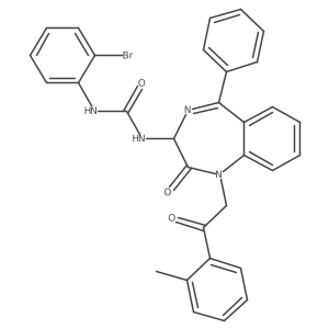 N-(2,5-diaza-2-(2-(2-methylphenyl)-2-oxoethyl)-3-oxo-6-phenylbicyclo[5.4.0]undeca-1(7),5,8,10-tetraen-4-yl)((2-bromophenyl)amino)formamide结构式