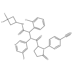 (S)-N-((S)-1-(2-chlorophenyl)-2-((3,3-difluorocyclobutyl)amino)-2-oxoethyl)-1-(5-cyanopyridin-2-yl)-N-(5-fluoropyridin-3-yl)-5-oxopyrrolidine-2-carboxamide Structure