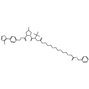 benzyl 2-[2-[2-[2-[2-[[(1S)-1-[(2S,4R)-4-hydroxy-2-[[4-(4-methylthiazol-5-yl)phenyl]methylcarbamoyl]pyrrolidine-1-carbonyl]-2,2-dimethyl-propyl]amino]-2-oxo-ethoxy]ethoxy]ethoxy]ethoxy]acetate Structure