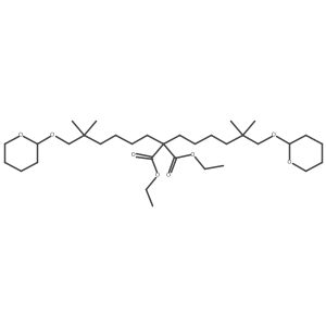 2,2-Bis[5,5-dimethyl-6-(tetrahydropyran-2-yloxy)-hexyl]malonic acid diethyl ester结构式