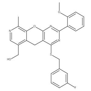 (4-((3-fluorobenzyl)thio)-2-(2-methoxyphenyl)-9-methyl-5H-pyrido[4',3':5,6]pyrano[2,3-d]pyrimidin-6-yl)methanol结构式