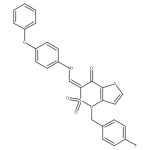 (Z)-1-(4-fluorobenzyl)-3-(((4-phenoxyphenyl)amino)methylene)-1H-thieno[3,2-c][1,2]thiazin-4(3H)-one 2,2-dioxide结构式