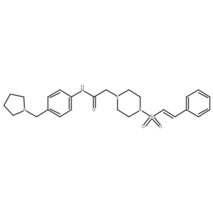 2-[4-(2-phenylethenesulfonyl)piperazin-1-yl]-N-{4-[(pyrrolidin-1-yl)methyl]phenyl}acetamide结构式