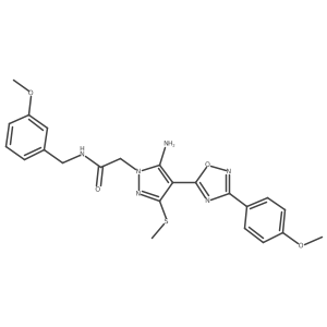 2-{5-amino-4-[3-(4-methoxyphenyl)-1,2,4-oxadiazol-5-yl]-3-(methylsulfanyl)-1H-pyrazol-1-yl}-N-[(3-methoxyphenyl)methyl]acetamide Structure