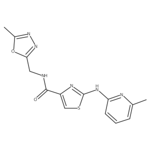 N-((5-methyl-1,3,4-oxadiazol-2-yl)methyl)-2-((6-methylpyridin-2-yl)amino)thiazole-4-carboxamide结构式