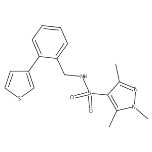 1,3,5-trimethyl-N-(2-(thiophen-3-yl)benzyl)-1H-pyrazole-4-sulfonamide结构式
