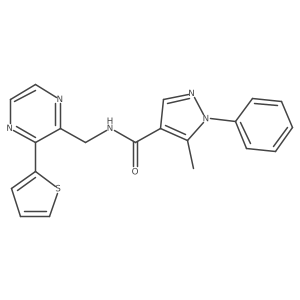 5-methyl-1-phenyl-N-((3-(thiophen-2-yl)pyrazin-2-yl)methyl)-1H-pyrazole-4-carboxamide结构式