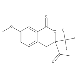 3-acetyl-7-methoxy-3-(trifluoromethyl)-3,4-dihydro-1H-2-benzopyran-1-one结构式