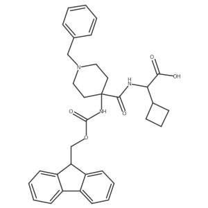 2-{[1-benzyl-4-({[(9H-fluoren-9-yl)methoxy]carbonyl}amino)piperidin-4-yl]formamido}-2-cyclobutylacetic acid Structure