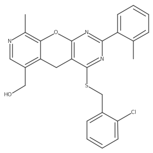 (7-{[(2-Chlorophenyl)methyl]sulfanyl}-14-methyl-5-(2-methylphenyl)-2-oxa-4,6,13-triazatricyclo[8.4.0.0^{3,8}]tetradeca-1(10),3(8),4,6,11,13-hexaen-11-yl)methanol结构式