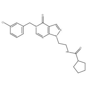 N-(2-(5-(3-chlorobenzyl)-4-oxo-4,5-dihydro-1H-pyrazolo[3,4-d]pyrimidin-1-yl)ethyl)cyclopentanecarboxamide结构式