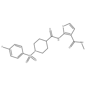 1-((4-fluorophenyl)sulfonyl)-N-(3-(methylcarbamoyl)thiophen-2-yl)piperidine-4-carboxamide结构式