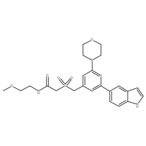 2-[[2-(1H-indol-5-yl)-6-morpholin-4-yl-pyrimidin-4-yl]methylsulfonyl]-N-(2-methoxyethyl)acetamide结构式