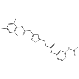 N-(3-acetamidophenyl)-2-((4-(2-(mesitylamino)-2-oxoethyl)thiazol-2-yl)thio)acetamide Structure
