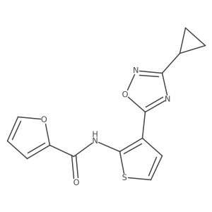 N-(3-(3-cyclopropyl-1,2,4-oxadiazol-5-yl)thiophen-2-yl)furan-2-carboxamide结构式