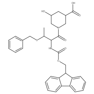 1-[(2R,3S)-3-(benzyloxy)-2-({[(9H-fluoren-9-yl)methoxy]carbonyl}amino)butanoyl]-5-hydroxypiperidine-3-carboxylic acid Structure