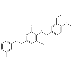 N-(4-amino-2-((3-fluorobenzyl)thio)-6-oxo-1,6-dihydropyrimidin-5-yl)-3,4-dimethoxybenzamide结构式
