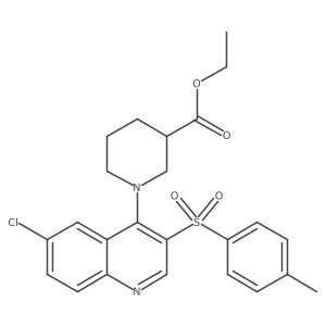 Ethyl 1-(6-chloro-3-tosylquinolin-4-yl)piperidine-3-carboxylate结构式