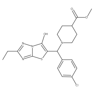 Methyl 1-((4-chlorophenyl)(2-ethyl-6-hydroxythiazolo[3,2-b][1,2,4]triazol-5-yl)methyl)piperidine-4-carboxylate结构式