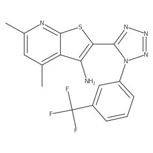 4,6-dimethyl-2-{1-[3-(trifluoromethyl)phenyl]-1H-tetrazol-5-yl}thieno[2,3-b]pyridin-3-amine结构式