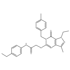 2-({1-ethyl-3-methyl-6-[(4-methylphenyl)methyl]-7-oxo-1H,6H,7H-pyrazolo[4,3-d]pyrimidin-5-yl}sulfanyl)-N-(4-ethylphenyl)acetamide结构式