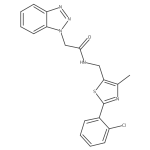 2-(1H-benzo[d][1,2,3]triazol-1-yl)-N-((2-(2-chlorophenyl)-4-methylthiazol-5-yl)methyl)acetamide结构式