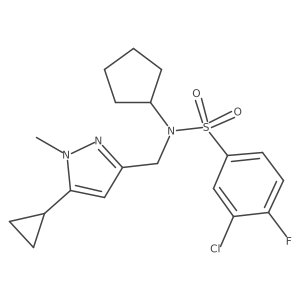 3-chloro-N-cyclopentyl-N-((5-cyclopropyl-1-methyl-1H-pyrazol-3-yl)methyl)-4-fluorobenzenesulfonamide Structure