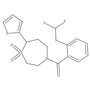(2-((Difluoromethyl)thio)phenyl)(1,1-dioxido-7-(thiophen-2-yl)-1,4-thiazepan-4-yl)methanone结构式