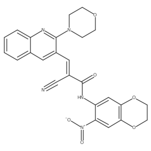 (Z)-2-Cyano-3-(2-morpholin-4-ylquinolin-3-yl)-N-(6-nitro-2,3-dihydro-1,4-benzodioxin-7-yl)prop-2-enamide结构式