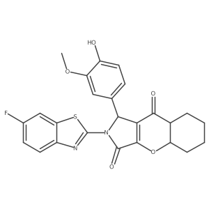 2-(6-fluoro-1,3-benzothiazol-2-yl)-1-(4-hydroxy-3-methoxyphenyl)-4a,5,6,7,8,8a-hexahydro-1H-chromeno[2,3-c]pyrrole-3,9-dione结构式