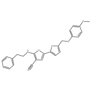 2-(5-((4-Methoxyphenoxy)methyl)furan-2-yl)-5-(phenethylamino)oxazole-4-carbonitrile结构式