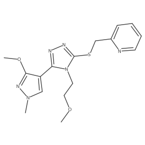 2-(((5-(3-methoxy-1-methyl-1H-pyrazol-4-yl)-4-(2-methoxyethyl)-4H-1,2,4-triazol-3-yl)thio)methyl)pyridine Structure