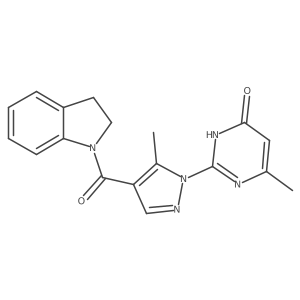 2-(4-(indoline-1-carbonyl)-5-methyl-1H-pyrazol-1-yl)-6-methylpyrimidin-4(3H)-one Structure