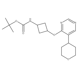 {3-[5-(Tetrahydro-pyran-4-YL)-pyrimidin-4-yloxy]-cyclobutyl}-carbamic acid tert-butyl ester结构式
