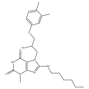 7-(3-(3,4-dimethylphenoxy)-2-hydroxypropyl)-8-(hexylamino)-3-methyl-1H-purine-2,6(3H,7H)-dione结构式