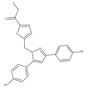 methyl 5-{[3,5-bis(4-bromophenyl)-1H-pyrazol-1-yl]methyl}furan-2-carboxylate结构式