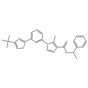 1-[4-(3-tert-butyl-1,2,4-oxadiazol-5-yl)pyridin-2-yl]-5-methyl-N-(1-phenylethyl)-1H-pyrazole-4-carboxamide结构式