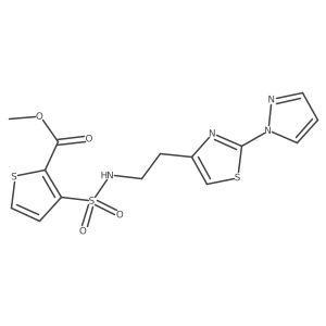 methyl 3-(N-(2-(2-(1H-pyrazol-1-yl)thiazol-4-yl)ethyl)sulfamoyl)thiophene-2-carboxylate结构式