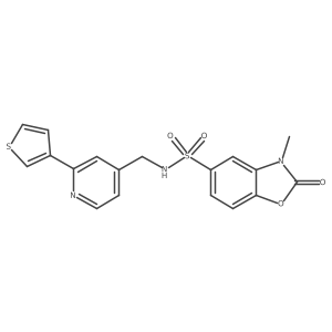 3-methyl-2-oxo-N-((2-(thiophen-3-yl)pyridin-4-yl)methyl)-2,3-dihydrobenzo[d]oxazole-5-sulfonamide Structure