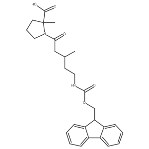 (2R)-1-[5-({[(9H-fluoren-9-yl)methoxy]carbonyl}amino)-3-methylpentanoyl]-2-methylpyrrolidine-2-carboxylic acid结构式