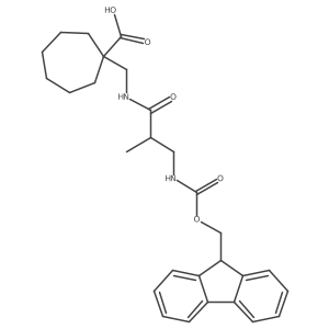 1-{[3-({[(9H-fluoren-9-yl)methoxy]carbonyl}amino)-2-methylpropanamido]methyl}cycloheptane-1-carboxylic acid结构式