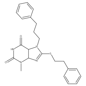 3-Methyl-8-(2-phenylethylsulfanyl)-7-(3-phenylpropyl)-4,5-dihydropurine-2,6-dione结构式