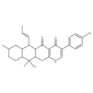 5H-Naphtho[2a(2),3a(2):5,6]pyrano[2,3-b]pyridin-5-one, 5a,6,6a,7,8,9,10,10a,11,11a-decahydro-4,11-dihydroxy-3-(4-hydroxyphenyl)-8,11-dimethyl-6-(1-propenyl)-, [5aS-[5aI+/-,6I+/-(E),6aI+/-,8I(2),10aI(2),11I+/-,11aI+/-]]- Structure