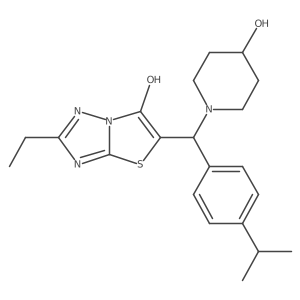 2-Ethyl-5-((4-hydroxypiperidin-1-yl)(4-isopropylphenyl)methyl)thiazolo[3,2-b][1,2,4]triazol-6-ol结构式