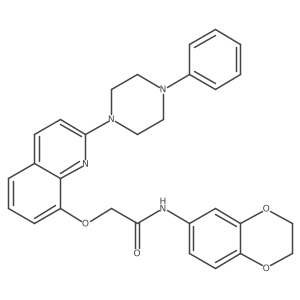 N-(2,3-dihydrobenzo[b][1,4]dioxin-6-yl)-2-((2-(4-phenylpiperazin-1-yl)quinolin-8-yl)oxy)acetamide结构式