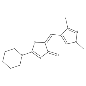 (Z)-5-((1,3-dimethyl-1H-pyrazol-4-yl)methylene)-2-(piperidin-1-yl)thiazol-4(5H)-one结构式